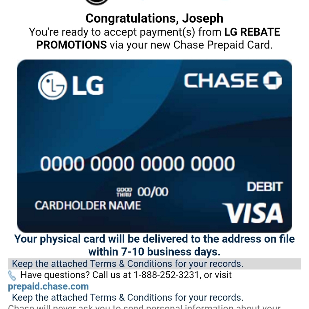 LG Chase Prepaid Card